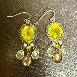VintageDrop Green Yellow Sparkly Boho Earrings